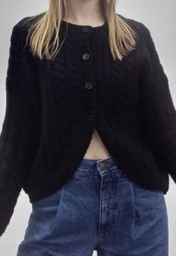 Knitted Cardigan Black Wool Button Back 