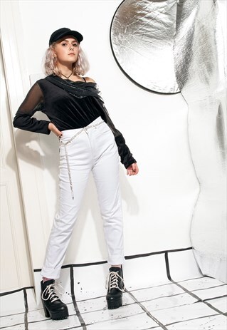 VINTAGE JEANS 90S SKINNY WHITE HIGH-WAISTED TROUSERS