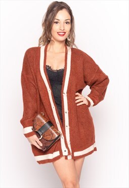 Oversized PARIS Embroidered Cardigan in Brown