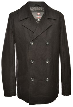 Beyond Retro Vintage Black Guess Double-Breasted Wool Coat -
