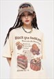 CAKE PRINT T-SHIRT JUNK FOOD TEE GRUNGE RETRO TOP IN CREAM