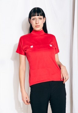 Vintage Top 80s Reworked Betty Barclay Boob Heart Red Tee