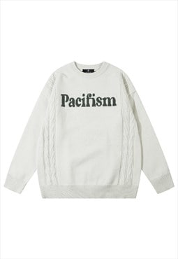 Anti war sweater pacifism slogan knitwear jumper in white