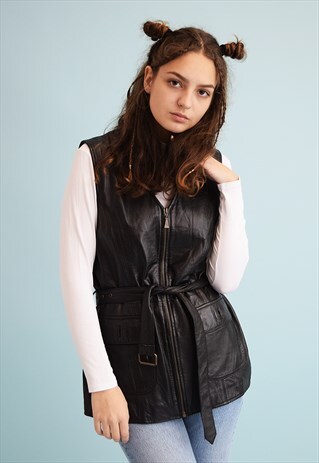 VINTAGE 90'S BOHO GENUINE LEATHER BIKER JACKET GILET VEST