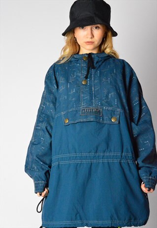 VINTAGE 90S NAVY BLUE LIGHTWEIGHT ANORAK JACKET