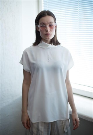 VINTAGE 90'S WHITE HIGH COLLAR BLOUSE