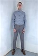 VINTAGE Y2K LIGHT STRIPPED BLUE GREY GLAM CASUAL SUIT SHIRT
