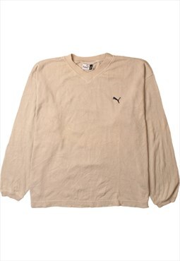 Vintage 90's Puma Sweatshirt Heavyweight V Neck Beige Cream