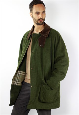 BURBERRY COAT VINTAGE GREEN WOOL COAT BURBERRYS