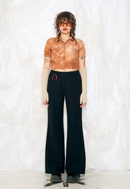 Vintage Y2K Flare Trousers in Black Wool Minimalist