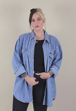 VINTAGE WRANGLER 90'S DENIM OVERSIZED GRUNGE SHIRT /A6036