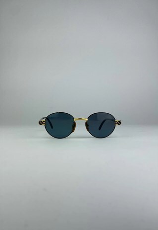 FENDI VINTAGE SUNGLASSES 90S ROUND OVAL GOLD BLUE BLACK