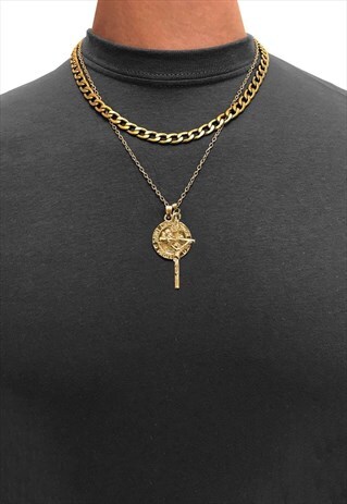SAINT CHRISTOPHER CROSS CRUCIFIX LAYER NECKLACE CHAIN - GOLD