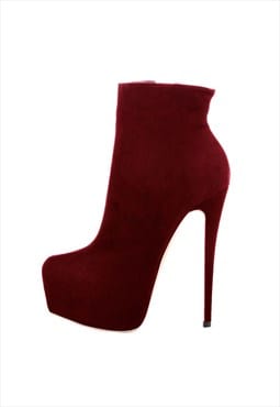 Burgundy Suede Platform Ankle Boots Stiletto Booties