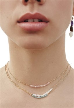 Rose Quartz Necklace Beaded Natural Gemstone Choker Pendant