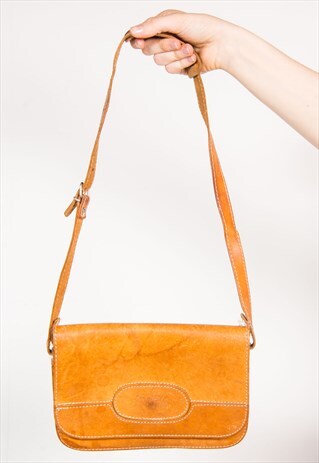 90'S VINTAGE LIGHT BROWN LEATHER SATCHEL SHOULDER BAG