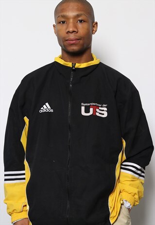 VINTAGE ADIDAS LOGO TRACK TOP JACKET BLACK YELLOW