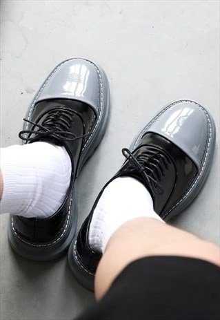 Contrast brogue shoes two color edgy sneakers in black grey