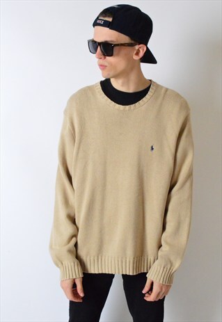 VINTAGE 90S BEIGE CAMEL KNIT MINIMALIST RALPH LAUREN JUMPER