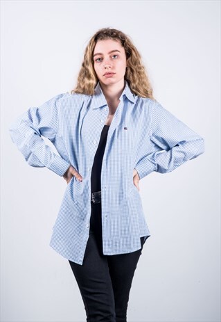 TOMMY HILFIGER VINTAGE 1990S BLUE AND WHITE CHECKED SHIRT