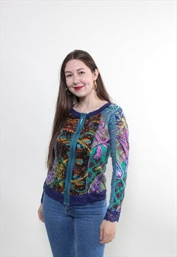 Vintage 90s multicolor blouse, festival hippie blouse