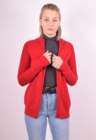 ELLESSE WOMENS VINTAGE CARDIGAN SWEATER MEDIUM RED 90S