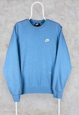 Nike Sweatshirt Light Blue Embroidered Swoosh Men's Small