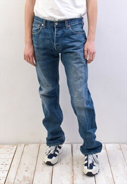 501 Vintage Mens W34 L34 Straight Jeans Denim Pants Trousers