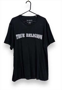 Black True Religion T Shirt Embroidered Spell Out Men Medium