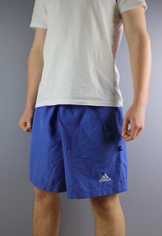 VINTAGE ADIDAS SHORTS IN BLUE WITH POCKETS, EMBROIDERED LOGO