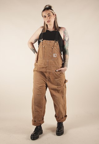 VINTAGE CARHARTT 90'S BEIGE FITTED DUNGAREES /NN1107