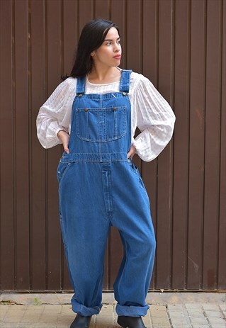 Mid Wash Blue Denim Relaxed Fit Dungaree Overalls