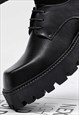 TRACTOR PLATFORM SHOES CHUNKY BROGUES SQUARE TOE BOOTS BLACK