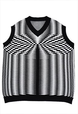 Check print sleeveless sweater chess board pattern top black