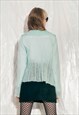 VINTAGE KNITTED CARDIGAN Y2K FAIRY FRILLY TOP IN PASTEL MINT