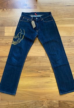 Reworked navy blue straight Uniqlo jeans