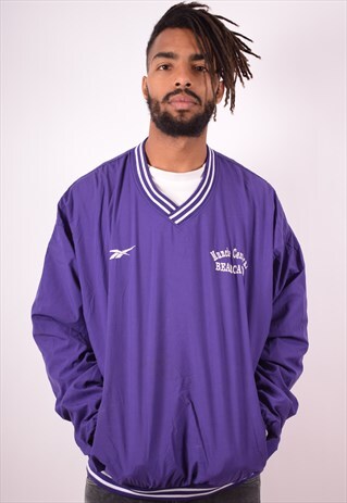 REEBOK MENS VINTAGE PULLOVER TRACKSUIT TOP XL PURPLE 90S
