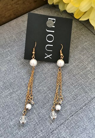 GOLD FAUX PEARL DANGLE EARRINGS