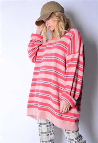 VINTAGE 80S PINK STRIPED JUMPER