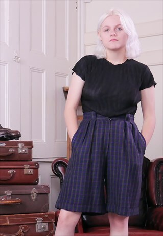 80S WOOL SHORTS CULLOTTES CHECK TARTAN PRINT