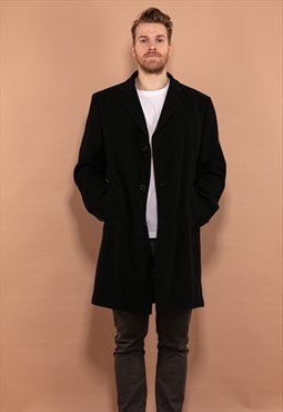 Vintage 90's Men Wool Blend Coat in Black