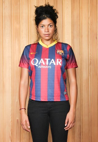 VINTAGE 1990S NAVY BLUE AND RED NIKE FOOTBALL SHIRT