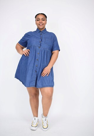 VINTAGE 90'S DENIM COLLARED DRESS WITH POCKET