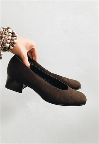 VINTAGE 90S BROWN HEELS SHOES PUMPS MINIMALIST