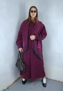 Vintage 90's Dark Purple Long Trench Baggy Coat Jacket 