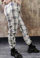 RETRO PRINT JOGGERS CHECK PANTS Y2K CHESS OVERALLS IN BLUE
