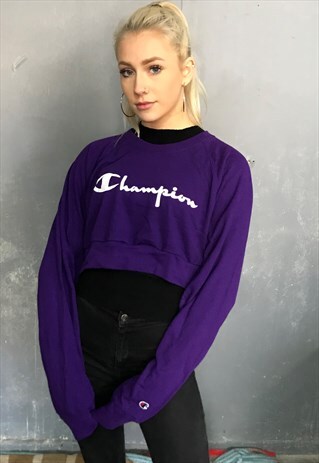 VINTAGE CHAMPION SWEATSHIRT JUMPER CROPPED PURPLE 8 10 M