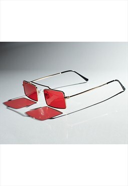 Square Red Goth Sunglasses 90s Gold Metal Frame Shades