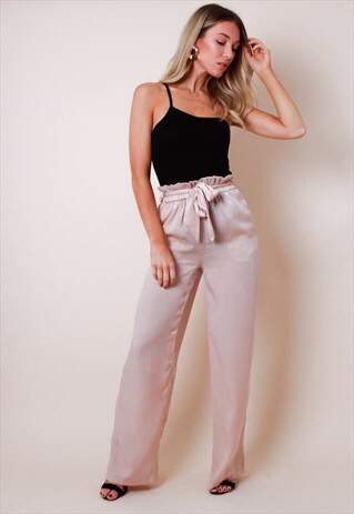 FRILL TIE WAIST WIDE LEG TROUSERS