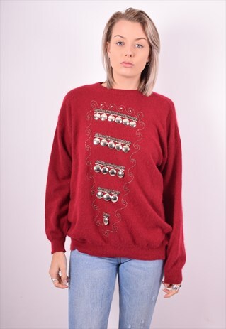WOMENS VINTAGE JUMPER SWEATER LARGE RED 90'S